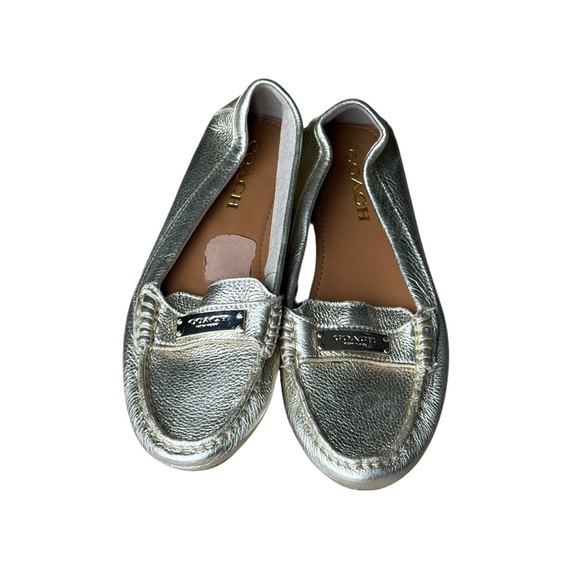 Coach Fredrica Metallic Gold Pebbled Leather Womens Loafers Size 6.5 Flats - Picture 7 of 9